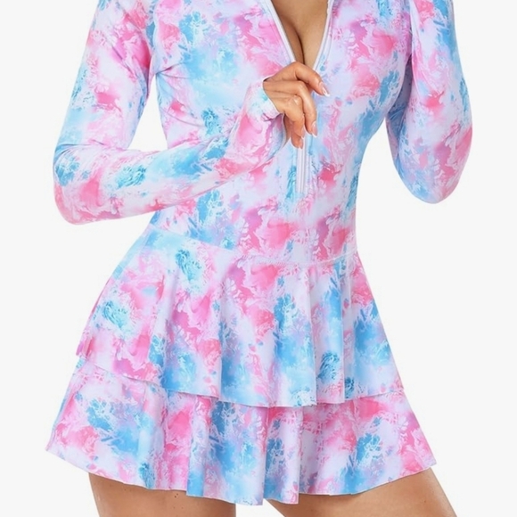 Uniquebella women's XL swimsuit rashguard, bra inserts, 1/2 Zip - Picture 4 of 11